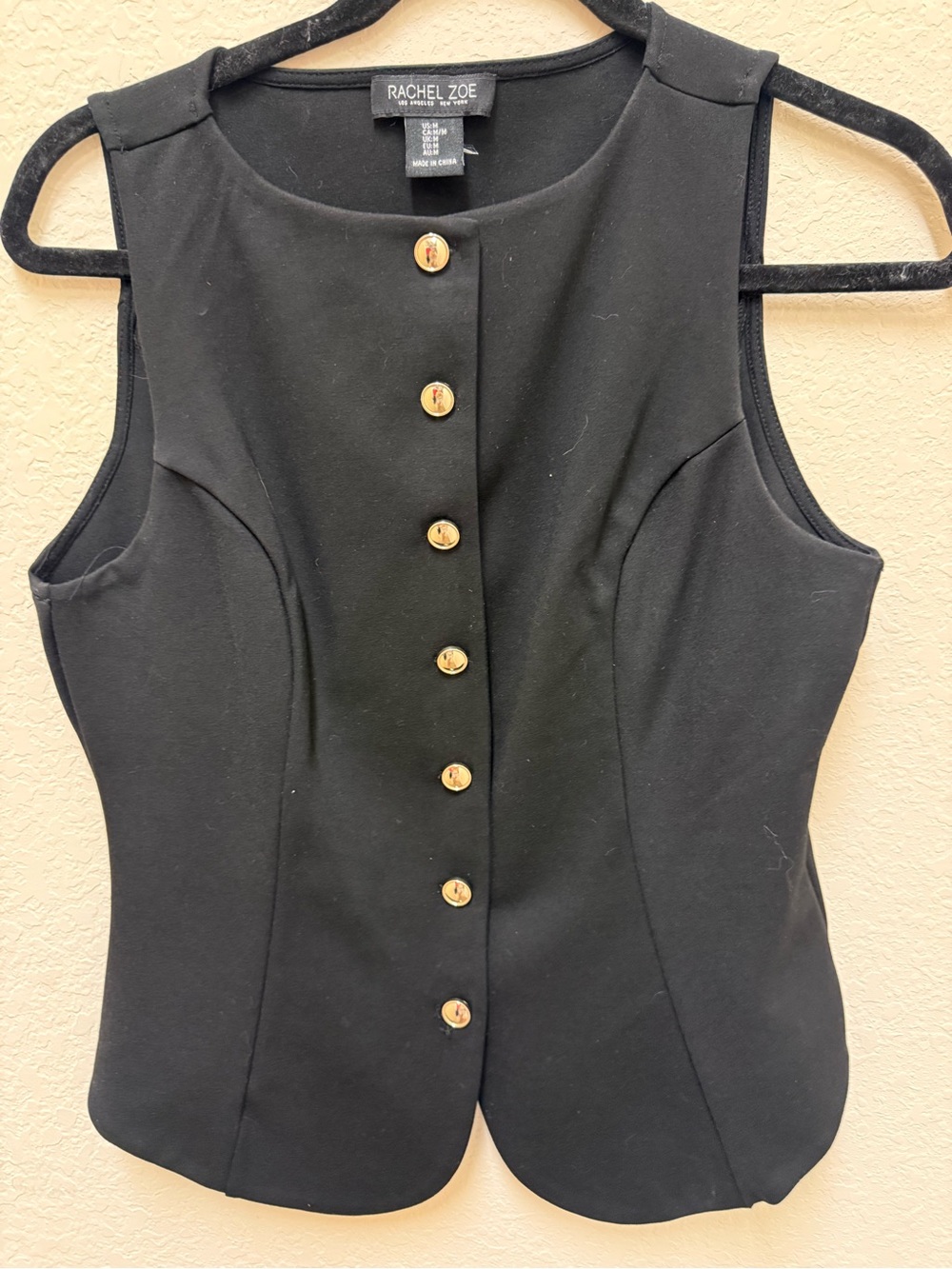 Rachel Zoe Black Sleeveless Button-Front Shell with Gold Buttons